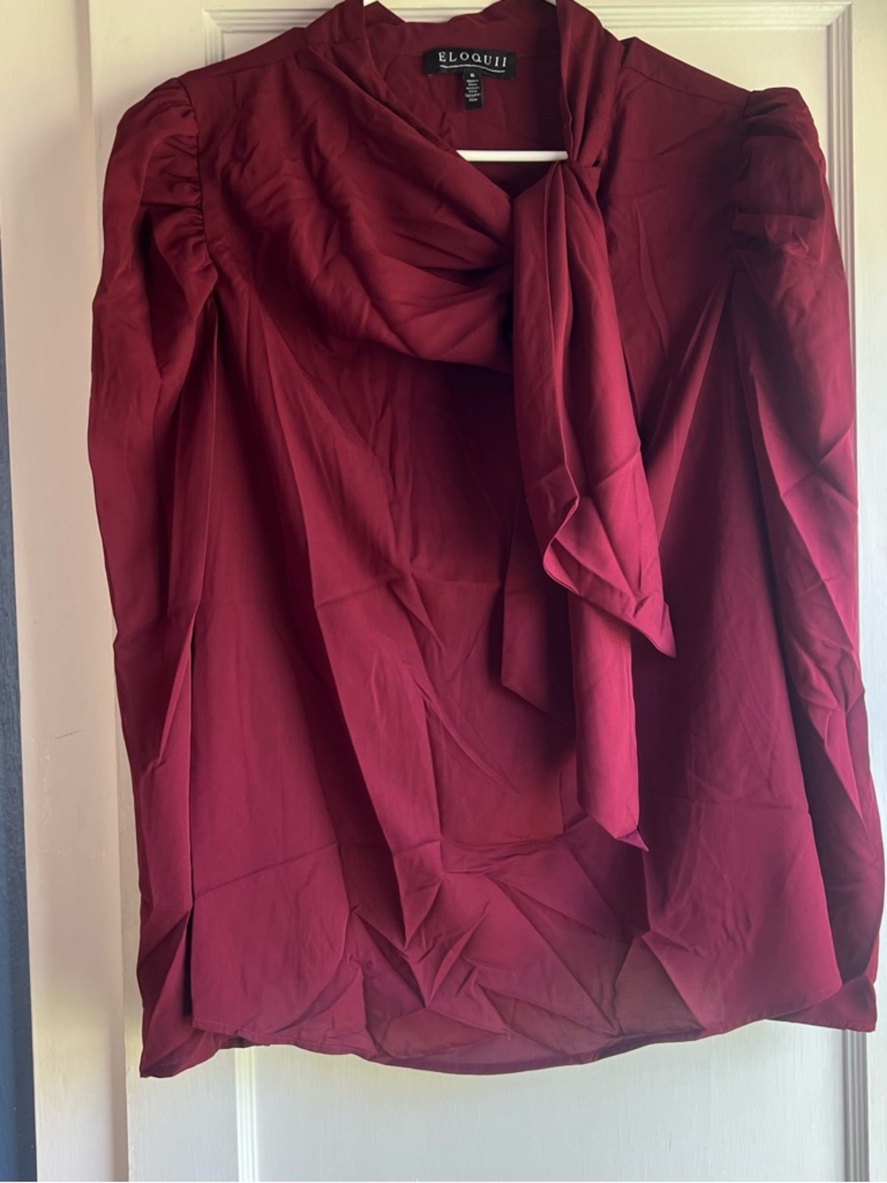 Eloquii Wine Tie-Neck Blouse